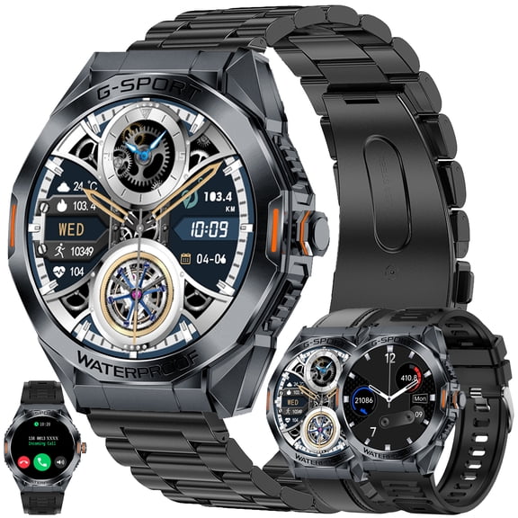 Smart Watch for Men, 1.46" HD Touchscreen, Bluetooth Calling (Answer/Make Calls), 100  Sports Modes, 10-Day Standby, IP68 Waterproof, Fitness Tracker Compatible with Android & iPhone (3 Strap)