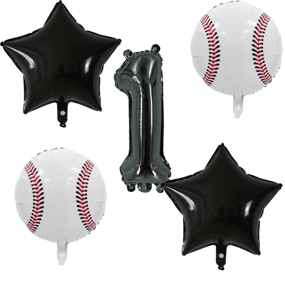 Baseball 1st Birthday Party Balloons Set Black White Foil Balloons