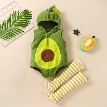

Uccdo 2Pcs Baby Girls Boys Fruit Shaped Funny Clothes Newborn Zipper Hooded Romper+Striped Stockings Set 0-12M