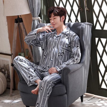 

PIKADINGNIS Luxury Home Wear Men Pajamas Set Autumn Winter Sleepwear Top for Men Leisure Loose Elastic Pants Pyjamas Long Nightwear