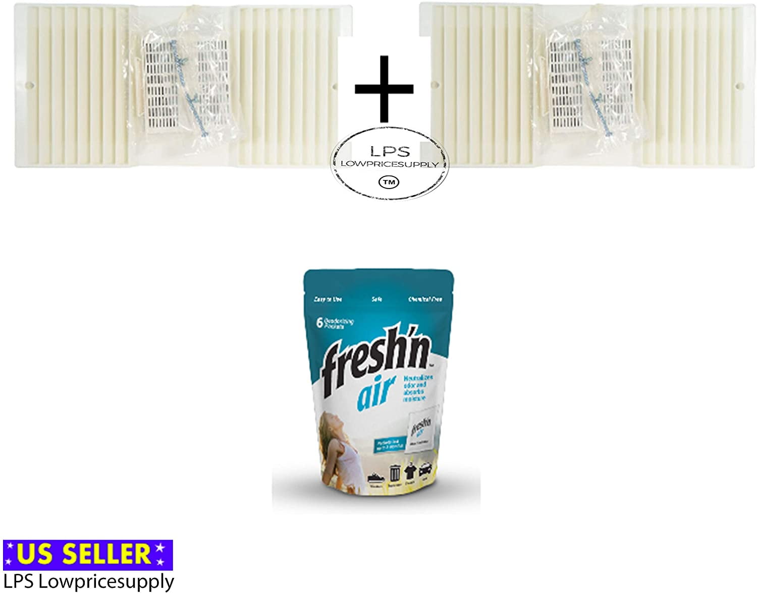 2Count CA90 Ductless Exhaust Fan, Louver/Grill w/ 1pack Freshn Air Odor Eliminator Packets by