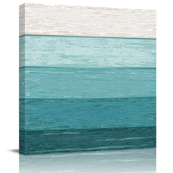 Wall Art Prints, Teal Ombre Framed Canvas Prints for Bedroom Living Room Bathroom Office, Farmhouse Vintage Wooden Striped Gallery Wrap Wall Art Poster for Gifts Home Decor 28"x28"