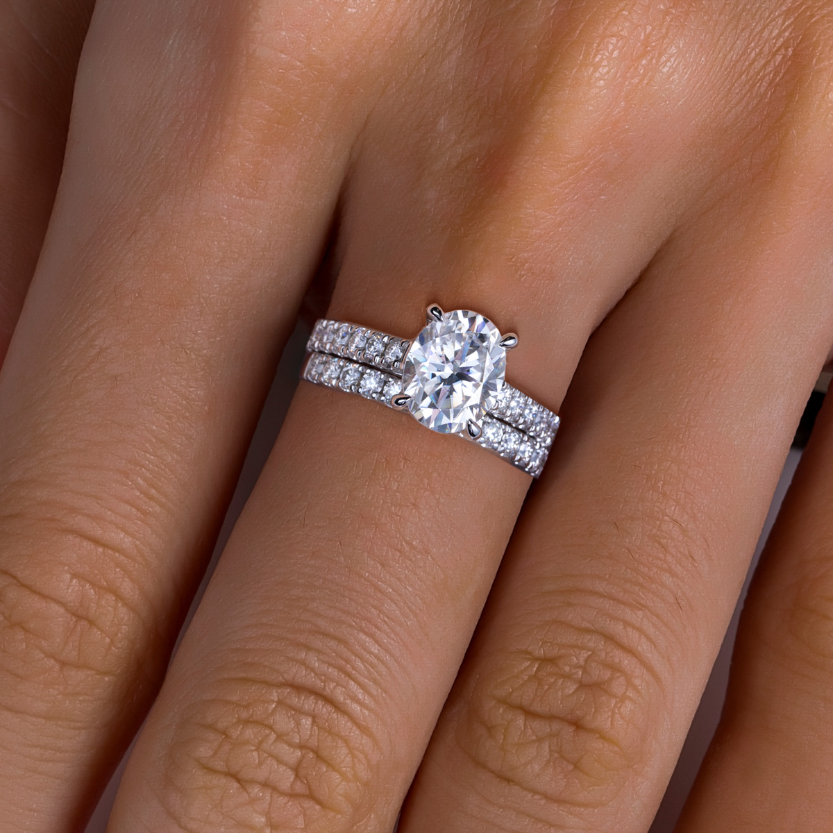 AnuClub Oval Cut Moissanite Wedding Rings Sets 4.042cttw(3CT Center Stone) Bridal Set D Color VVS1 925 Sterling Silver Engagement Promise Anniversary Ring for Women With Certificate