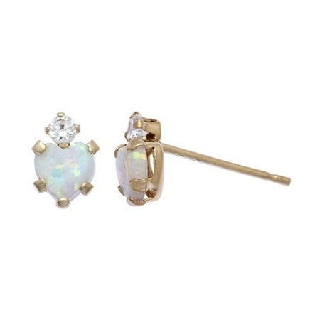 0.3 Carat T.G.W. Simulated Opal and CZ 10kt Yellow Gold Stud Earrings