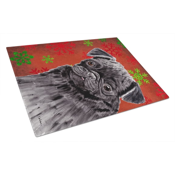 Carolines Treasures SC9406LCB Pug Red and Green Snowflakes Holiday Christmas Glass Cutting Board Large, 12H x 16W,