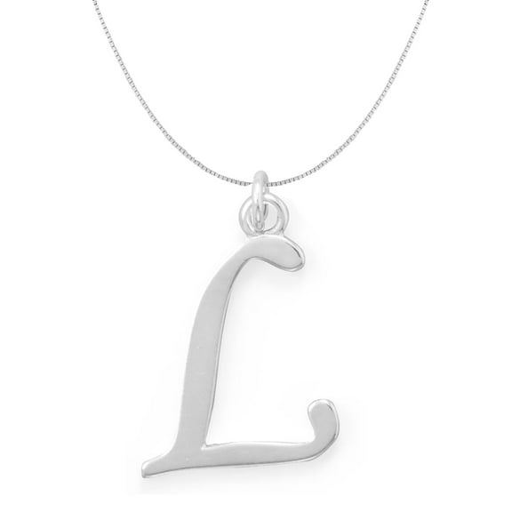 Precious Stars Sterling Silver Initial Letter L Pendant with 0.70-mm Thin Box Chain