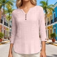 thumbnail image 2 of Fgnfyis T Shirts For Women Summer 3/4 Sleeve V Neck Long Sleeved Casual Loose Fitting Solid Color Top Womens Long Sleeve Tops Light Pink S, 2 of 5
