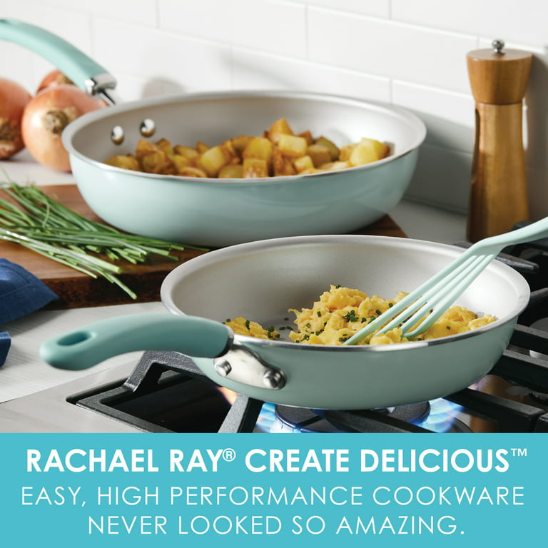  Rachael Ray Create Delicious Nonstick Cookware Pots and Pans Set,  13 Piece, Light Blue Shimmer: Home & Kitchen