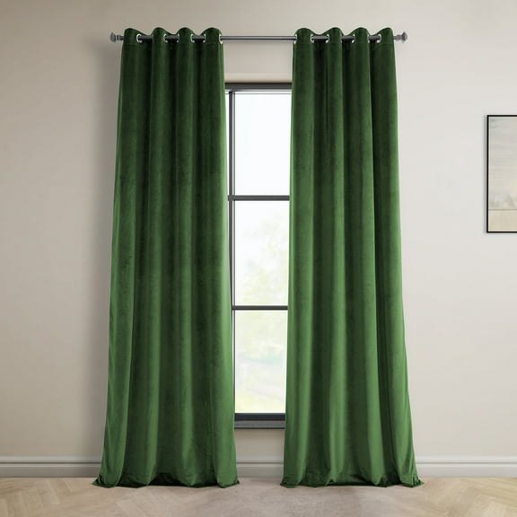 Half Price Drapes Eden Green Grommet Plush Velvet Room Darkening Curtains (1 Panel), 50W X 84L
