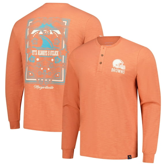 Men's Margaritaville Coral Cleveland Browns Five O'Clock Henley Long Sleeve T-Shirt
