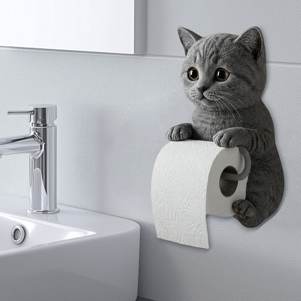 CARRFA Funny 3D Cat Toilet Roll Holder, Creative Cat Sculpture Paper Holder, Decorative Towel & Tissue Wall Mount for Bathroom Kitchen Decor Gifts for Cat Lovers