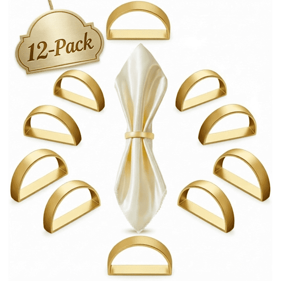 12 Pcs Matte Gold Metal Napkin Rings, Semicircle
