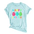 thumbnail image 3 of EQWLJWE Workout Shirts for Women Casual Happy Easter Graphic Solid Color Short Sleeves Round-Neck Loose Summer Blouse Tops Outwear, 3 of 4