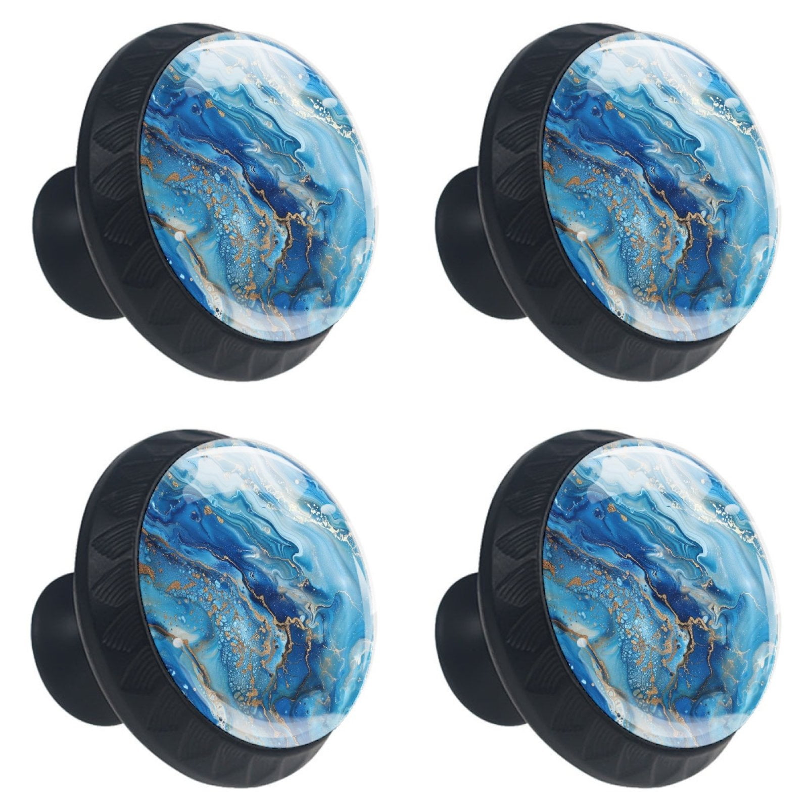 HemaKayy 4 Pack 1.37" Decorative Marble Cabinet Knobs - Upgrade Your Home with Durable ABS Cabochon Glass Handles - Stylish & Unique Design - Perfect for Furniture, Kitchen - Blue Gold Texture