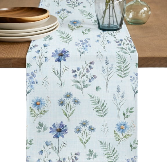 Table Runners 120 Inches Long Dress Scarves, Blue Floral Spring Farmhouse Coffee/Dining/Kitchen Table Decor Table Runner for Living Room, Blue Farmhouse Green Botanical Chic 13x120 Inch