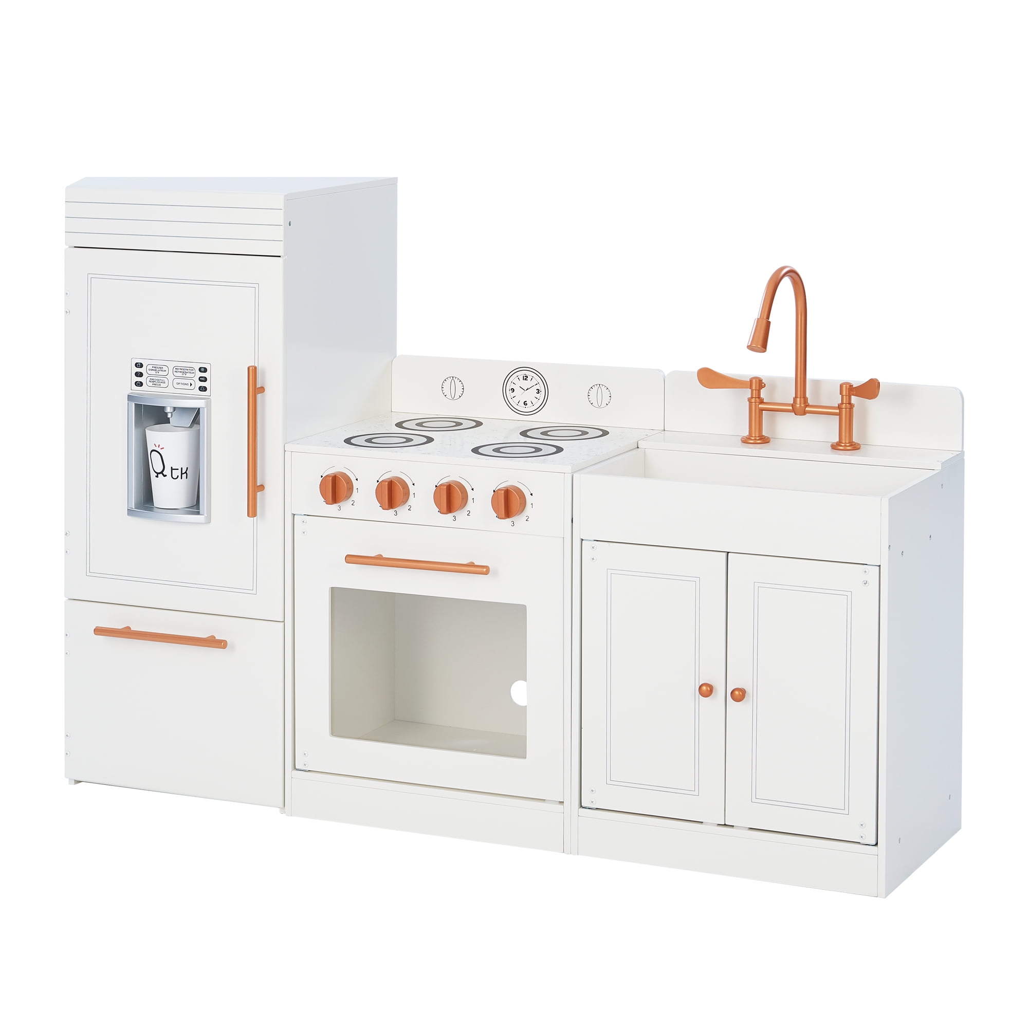 Teamson Kids Little Chef Paris Modular Play Kitchen with Refrigerator, Range Stovetop Oven, Sink, Ice Maker,  White/Rose Gold