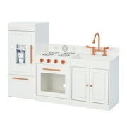 Teamson Kids Little Chef Paris Modular Play Kitchen with Separate Free-Standing Refrigerator Unit, Range Stovetop Oven Unit, & Sink Unit, White/Rose Gold