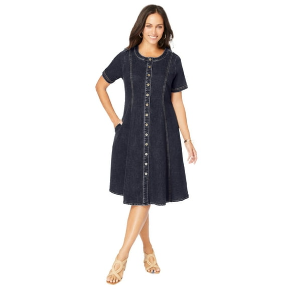 Jessica London Women's Plus Size Button Front Denim Dress