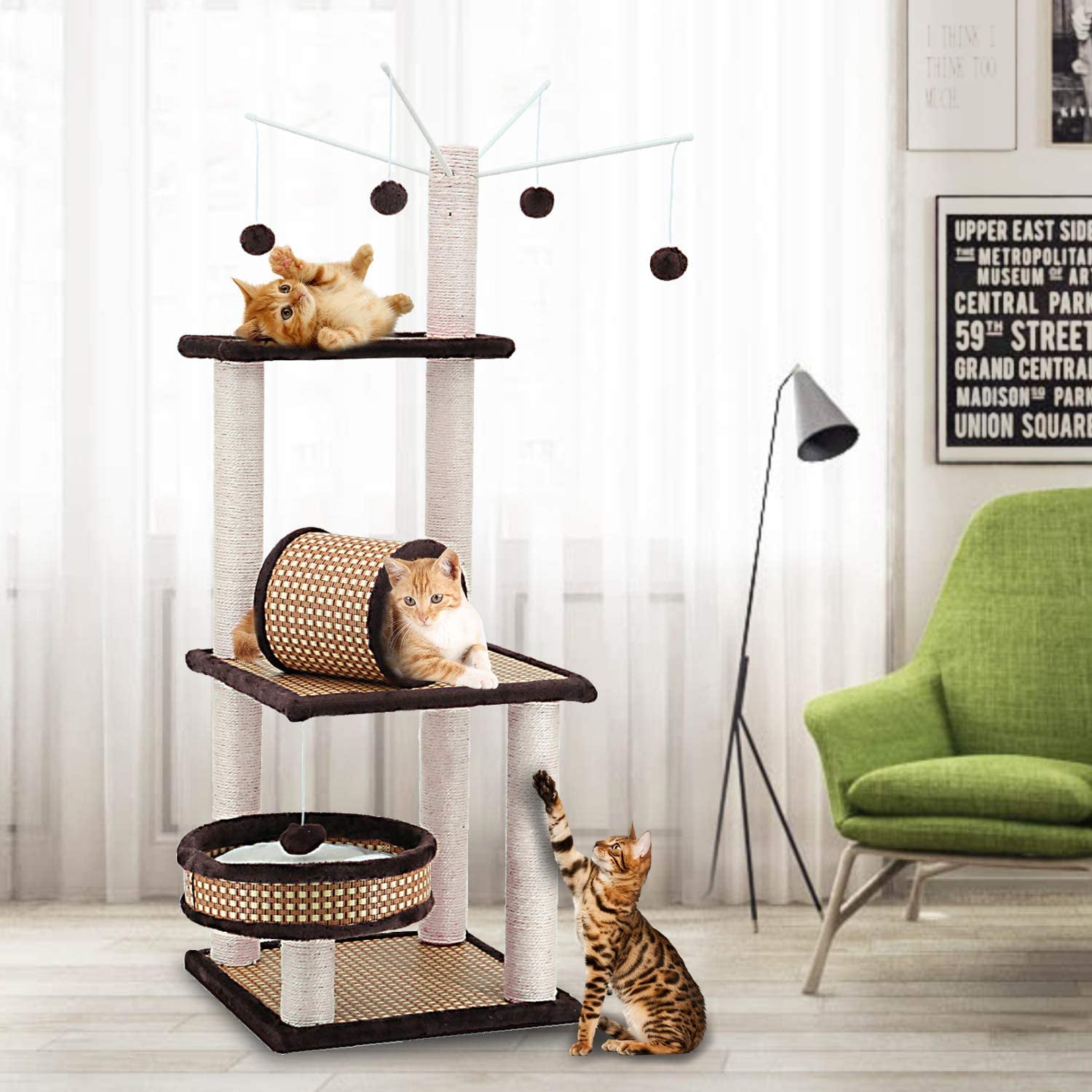 ScratchMe 28 Cat Tree Condo with Scratching Post Cat Tower Pet Play House with Toy for Large Cats
