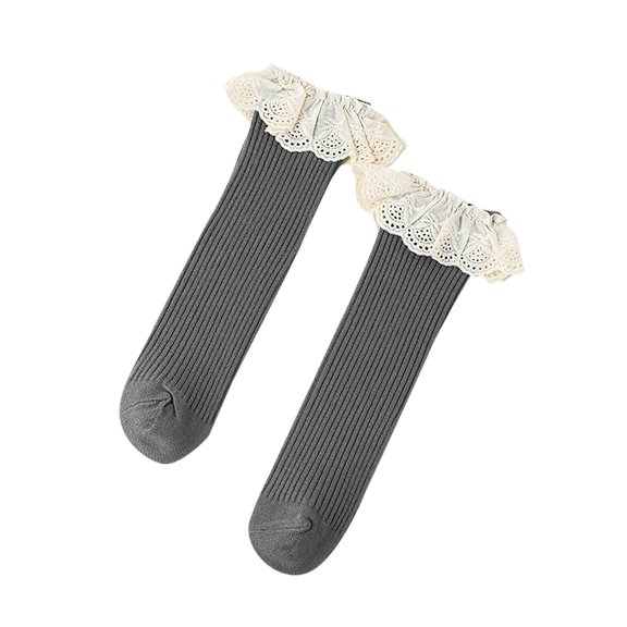 Long Socks for Kids Children's Solid Color Lace Socks for Girls with Large Lace and Middle Tube Comfortable and Stylish Baby Girls' Socks for Everyday Wear Cute Elegant Soft Warm Socks