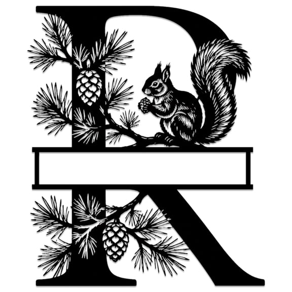 Squirrel Letter R Monogram Metal Wall Art, Metal Signs, Metal Outdoor Decor, WallArt Decor, Rustic Farmhouse Style, Cute Exquisite Wall Sculpture Hanging Sign For Living Room And Bedroom