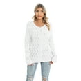 thumbnail image 2 of Womens Cardigan Sweater Thin Knit Cardigan Pompon Long Sleeve V Neck Button Down Lightweight White Sweater, S-2XL, 2 of 6