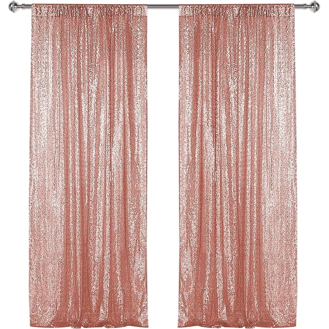 XmhyTop-A Cortinas con purpurina (2 unidades, 60 x 240 cm), Telón de fondo brillante para fiestas, decoración de fiestas, Oro rosa