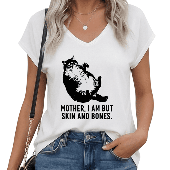 UNISHE Dramatic Cat Skin And Bones V-neck Print Tshirt Graphic Tees Shirts Mint S-5XL Tops