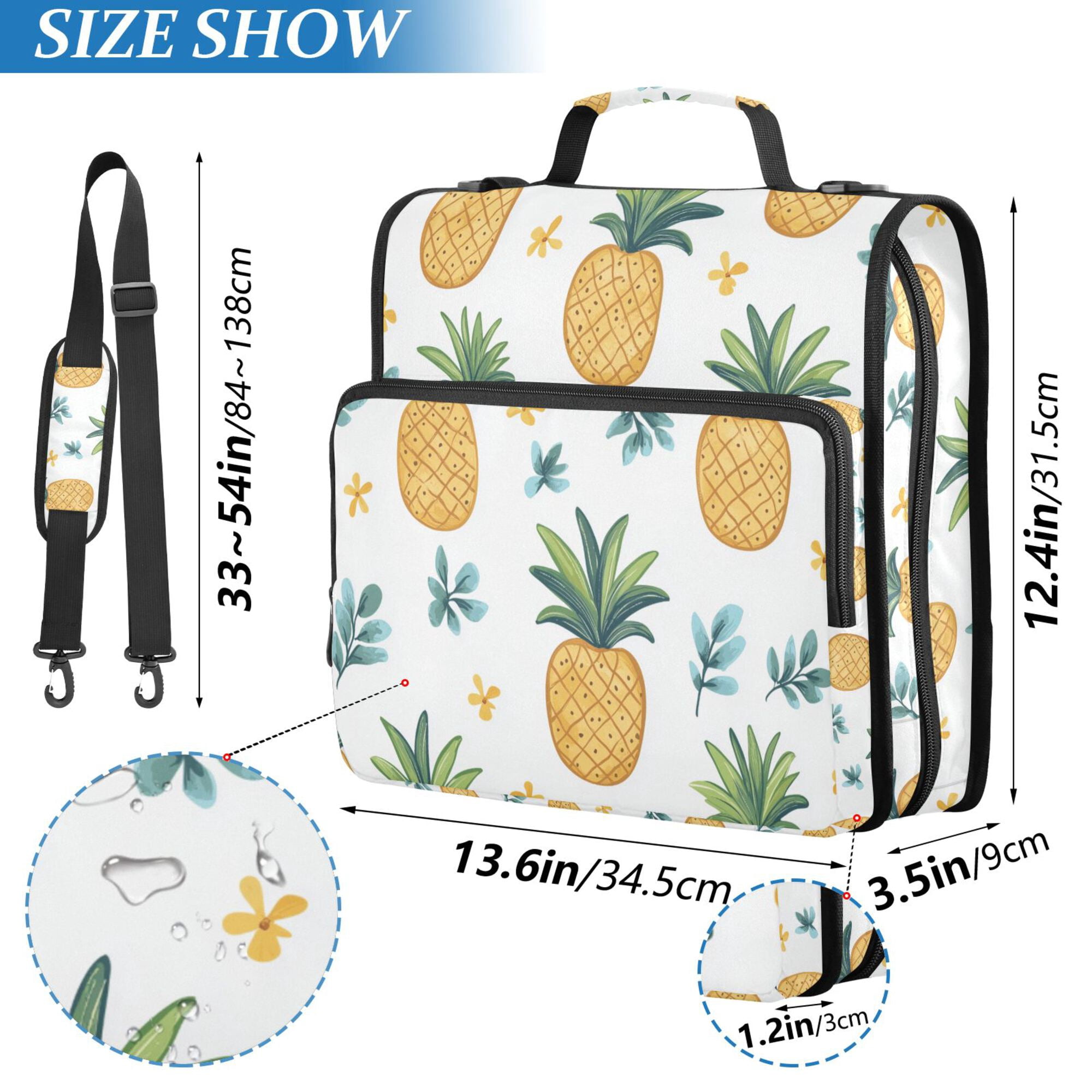 FORMRS Zipper Binder with Shoulder Strap 2-inch Ring 500 Sheet Capacity File Bag, Pineapple