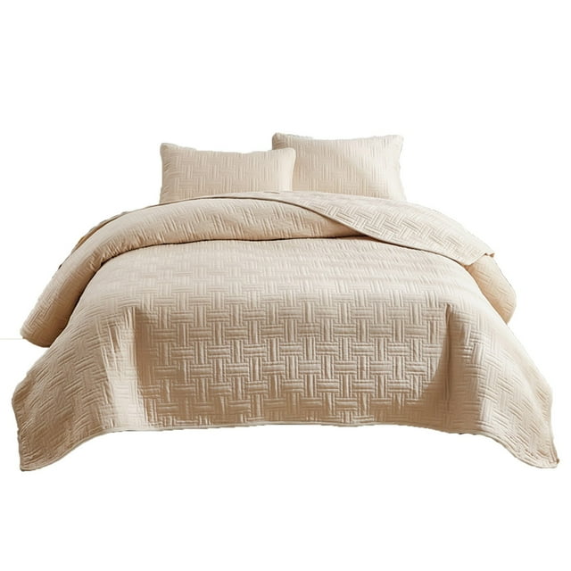 Conjunto de Cama de Tamaño Completo Cubierta de Cama Acolchada de Algodón Lavado Doble Lado Conjunto de 3 Piezas Color Sólido Colo Funda de Almohada 20x26 Pulgadas para la Cama