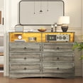 thumbnail image 3 of Frmobepts 6 Drawer Dresser with LED Lights, Wide Chest of Drawers for Bedroom, Vintage Storage Cabinet Organizer for Living Room, Closet, Hallway, Gray, 3 of 10