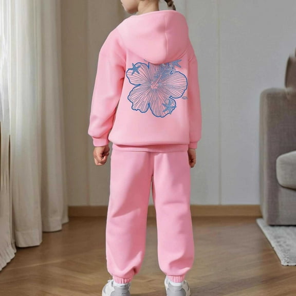 Girls Boys Outfits Set Long Sleeve Long Sleeve Sweatshirt Sweat Suit Graphic Hoody Kids Cute Pullovers Top Clothes For Girls Pink 8-9 Years