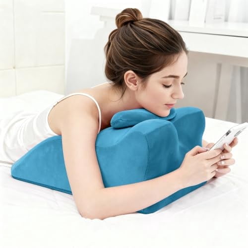 Memory Foam Ergonomic Wedge Pillow, Multi-Position Support Pillow, Ergonomic Support for Back Pain, Acid Reflux & Sitting Up, Ideal for Massage, with Removable Cover,40-Degree Angle Design (Blue)