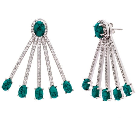 Lesa Michele Turquoise Cubic Zirconia Sterling Silver Oval and Bars Earrings