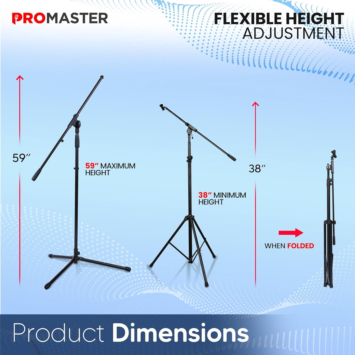 Adjustable Tripod Microphone Stand with Gooseneck Boom Arm and Universal ⅝” Adapter - Professional Audio Gear - Black