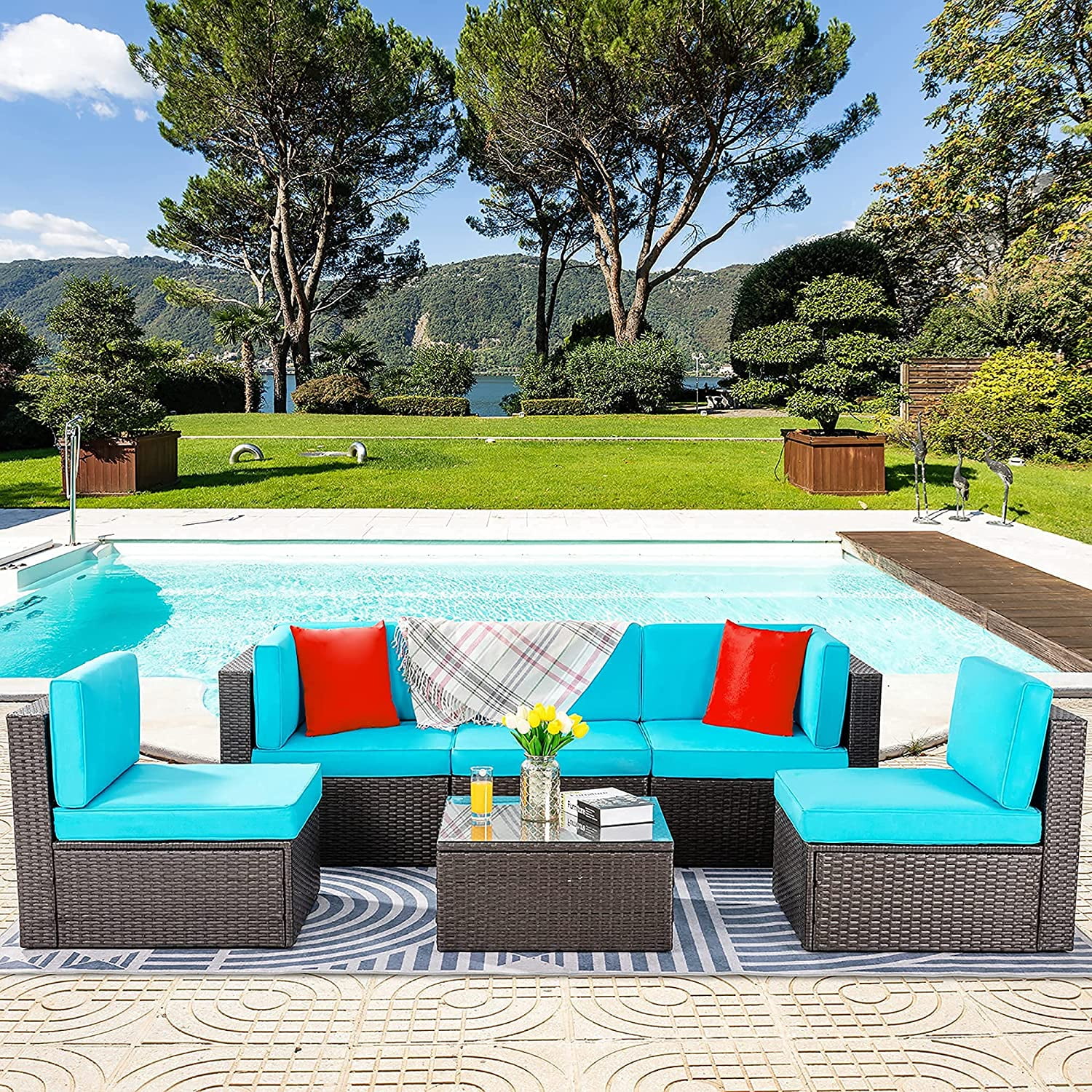 Sobaniilo 6 Pieces Patio Furniture Sets, All Weather PE Wicker Outdoor