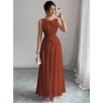 thumbnail image 4 of Rust Brown Womens Sleeveless Chiffon Maxi Dress With Drawstring Waist And Pleated Back, 4 of 7