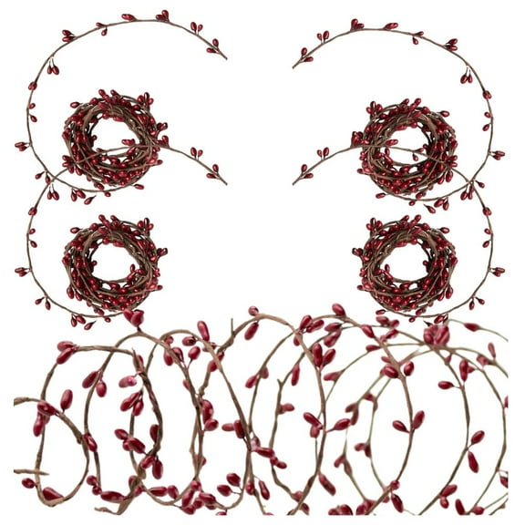 5pc Single Vine Cranberry Pip Berry Garlands - Christmas & Rustic Decor - Factory Direct Craft