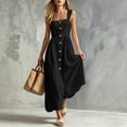 thumbnail image 6 of ClodeEU Women's Square Neck Spaghetti Strap Midi Dress,Casual Button Front A Line Dress with Pockets Black,Women's Plus L, 6 of 8
