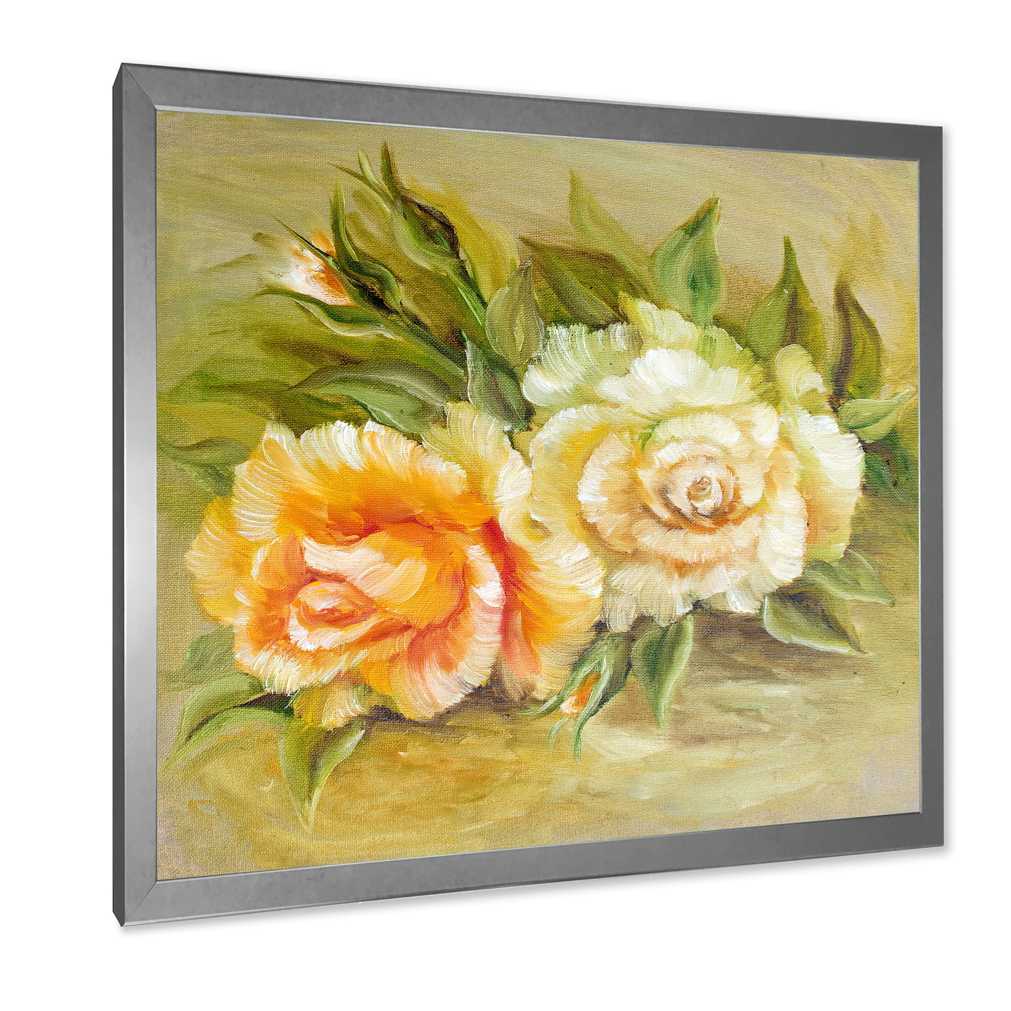 Designart 'Vintage Yellow and White Roses' Traditional Framed Art Print