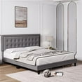 thumbnail image 3 of Bed Frame, Modern Upholstered Platform Bed with Button Linen Headboard, Heavy Duty Foundation with Wood Slats Supports No Box Spring Needed, 3 of 9