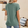 thumbnail image 6 of WIZUTIZ Tops for Women up to 30% Off Comfy Pure Colour Elegant Tshirts Ladies Holiday Beach V-Neck Blouse Linen Short Sleeve Tops Basic Ultra Soft T-shirt Oversize Retro Solid Tee Shirts Green XL, 6 of 6