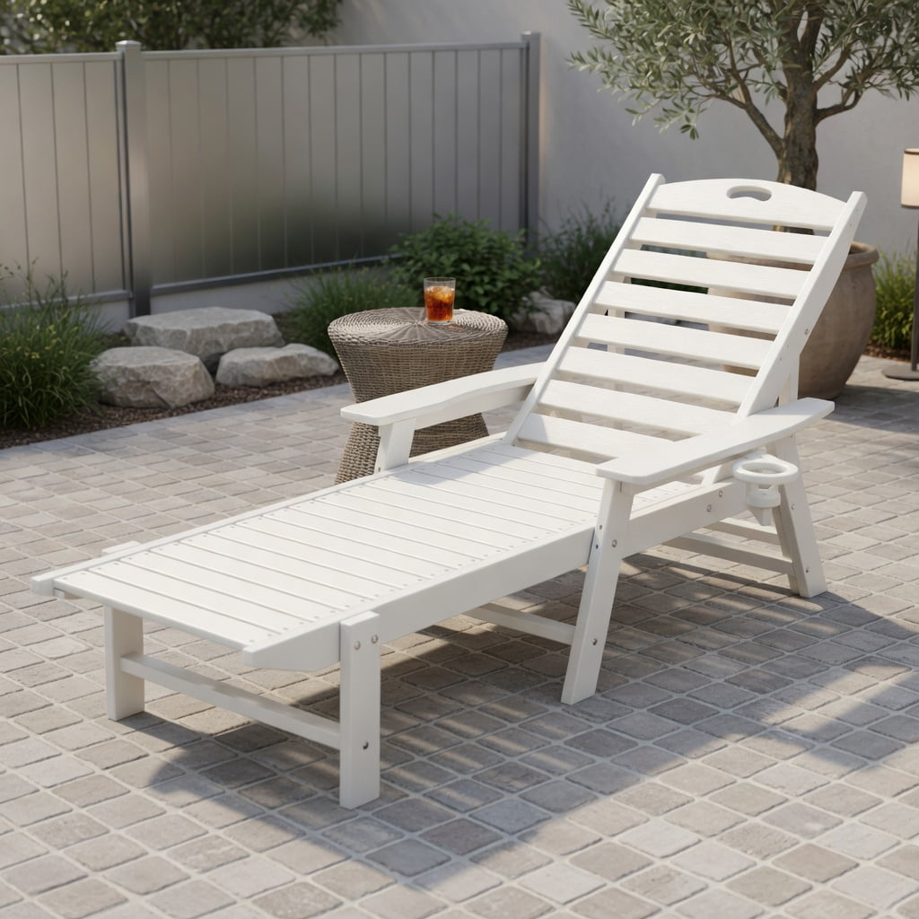 Yardi Yard Patio Chaise Lounge Chair with 4 Position Backrest  Lounge Chairs for Outdoor  Folding Lounger Chaise Chair-White