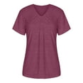 thumbnail image 6 of Fesfesfes Basic Short Sleeve Tees Women Casual V Neck Short Puff Sleeve Color Blouse T-shirt Tops Loose Fit Shirr Womens Tshirts 6(M), 6 of 7