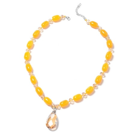 - Cubic Zircon CZ Iron Pear Champagne Glass Beads Necklace for Women 28