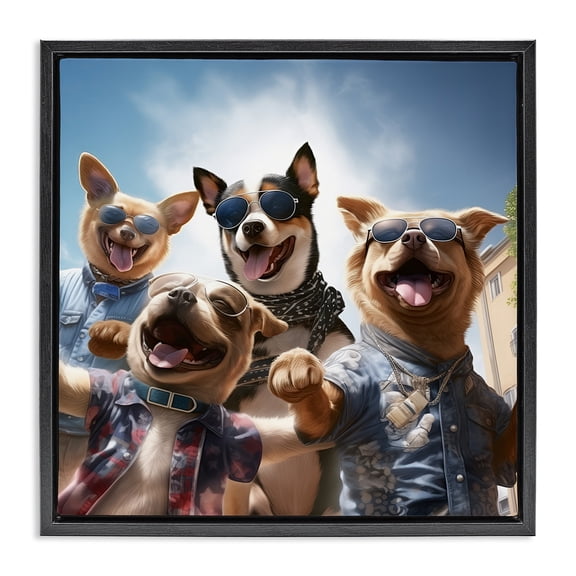 Stupell Industries Rustic Lodge Trendy Dogs Selfie Black Floating Frame Canvas Art, 18 x 18, by Jim Baldwin