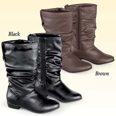 black mid calf boots low heel