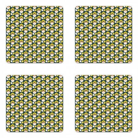 

Abstract Coaster Set of 4 Retro Layout of Geometric Flower Silhouettes Square Hardboard Gloss Coasters Standard Size Mustard Blush Dark Teal by Ambesonne