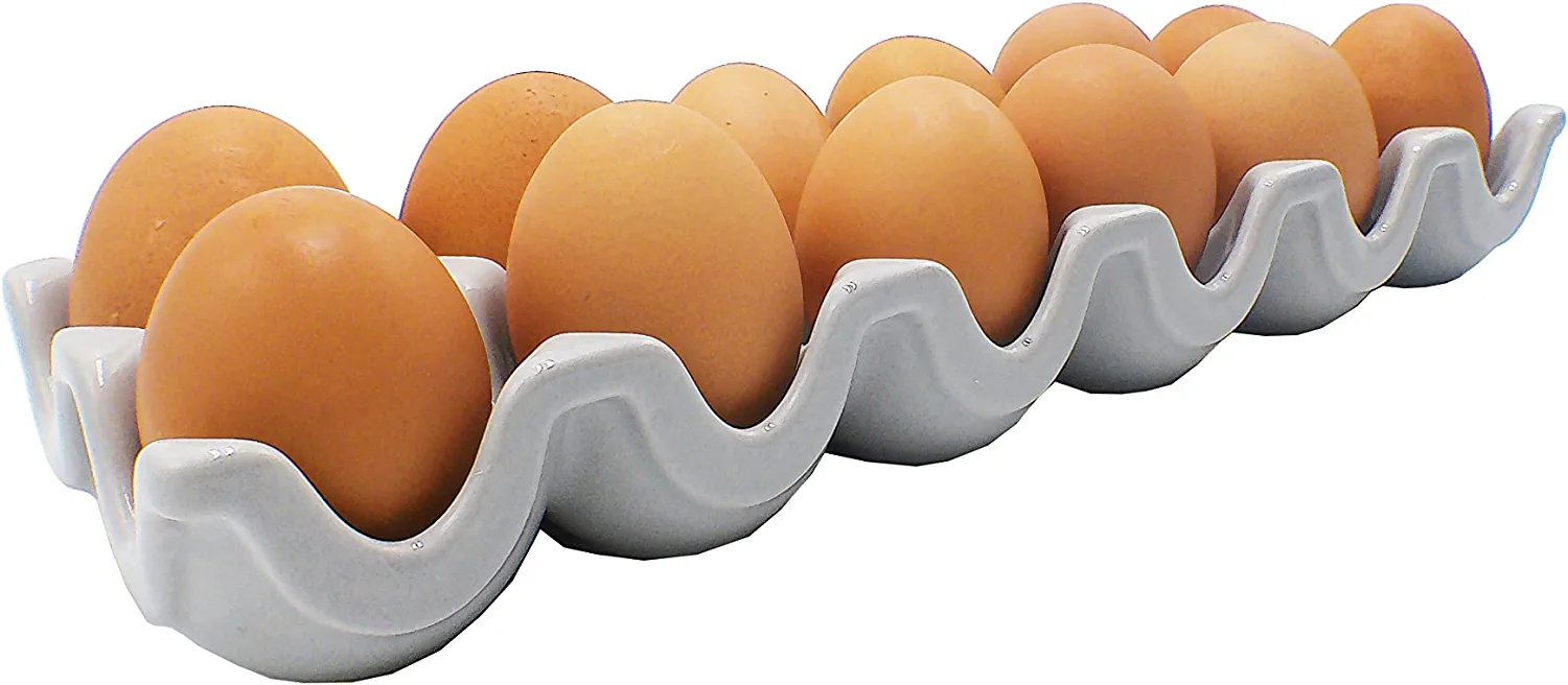 First of a Kind Grey Ceramic Stoneware Egg Holder - Porcelain Egg Container for Storage Organizer - Decorative Serving Stand Serveware for Countertop, Display, Kitchen & Refrigerator