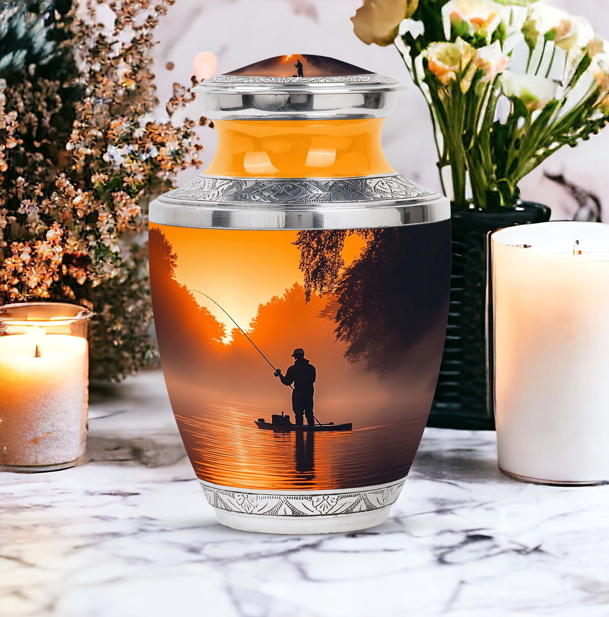 YATHABI Fisherman Cremation Urn - Large Urns For Human Ashes Adult Female - Cremation Urn For Ashes Adult Male - Memorial Funeral Urns For Women - 10 Inch
